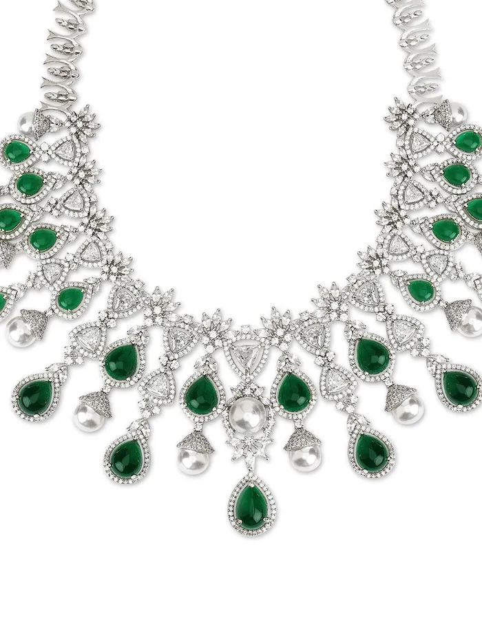 Curio Cottage Necklaces Emerald Greenstone Dew Fall CZ Necklace Set Curio Cottage Necklaces Emerald Greenstone Dew Fall CZ Necklace Set