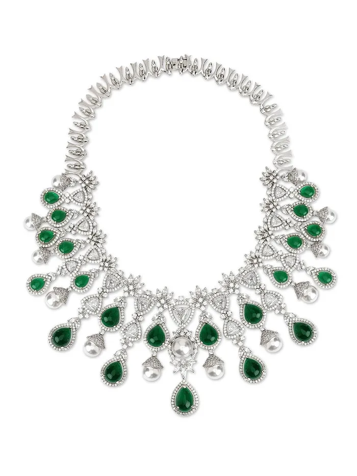Curio Cottage Necklaces Emerald Greenstone Dew Fall CZ Necklace Set Curio Cottage Necklaces Emerald Greenstone Dew Fall CZ Necklace Set