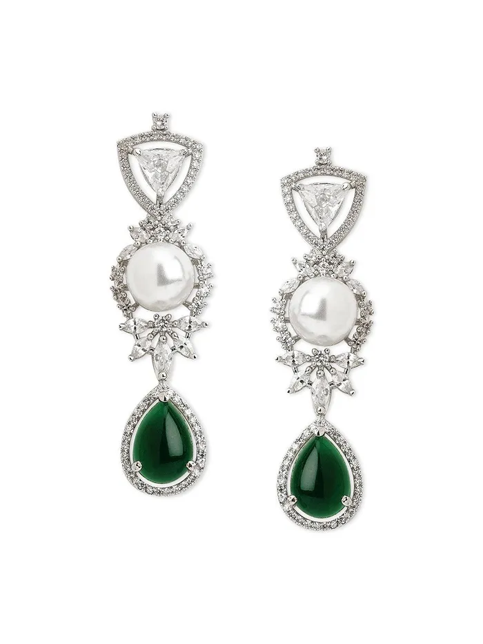 Curio Cottage Necklaces Emerald Greenstone Dew Fall CZ Necklace Set Curio Cottage Necklaces Emerald Greenstone Dew Fall CZ Necklace Set