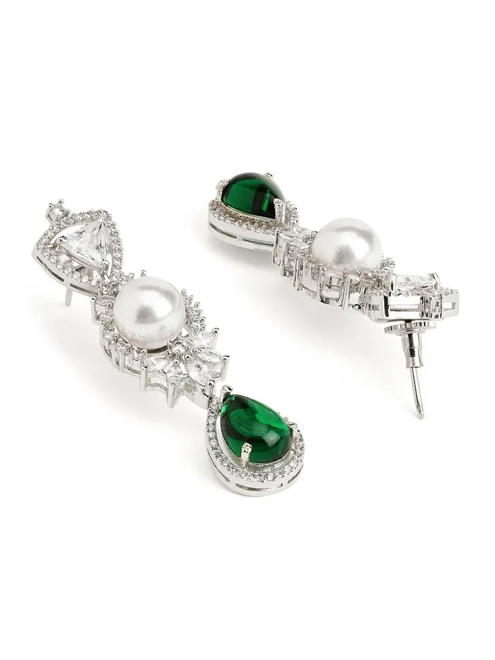 Curio Cottage Necklaces Emerald Greenstone Dew Fall CZ Necklace Set Curio Cottage Necklaces Emerald Greenstone Dew Fall CZ Necklace Set