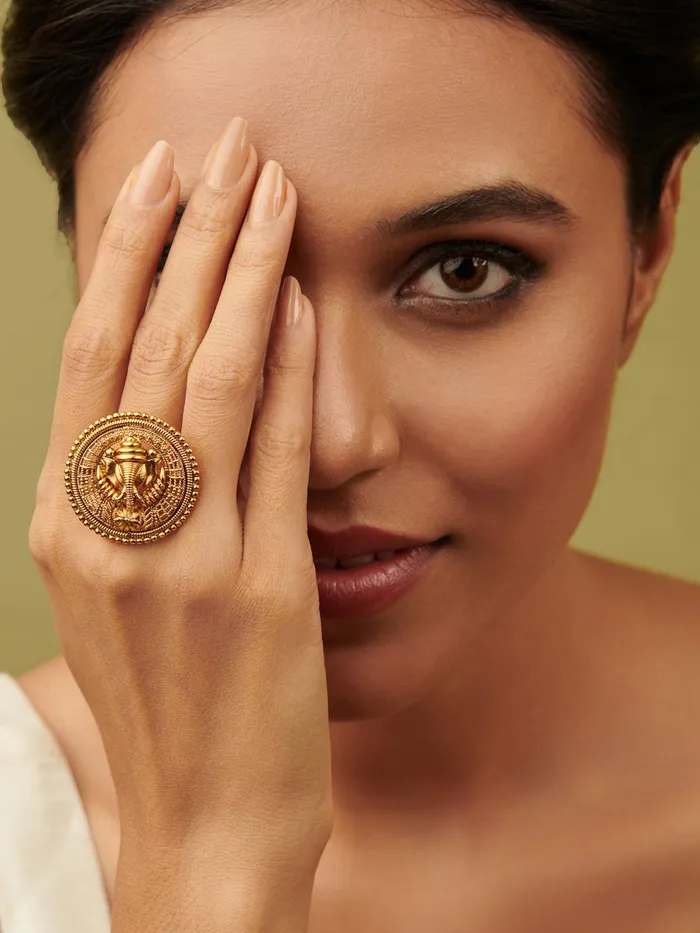 Curio Cottage Rings 22K Gold Plated Ganesha Filigree Ring
