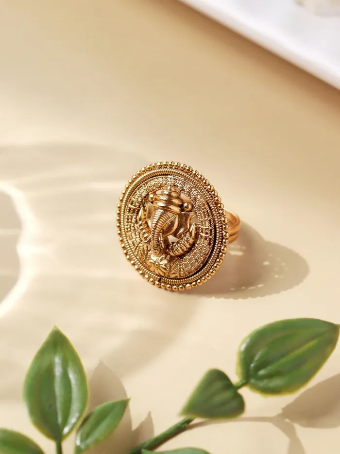 Curio Cottage Rings 22K Gold Plated Ganesha Filigree Ring Curio Cottage Rings 22K Gold Plated Ganesha Filigree Ring