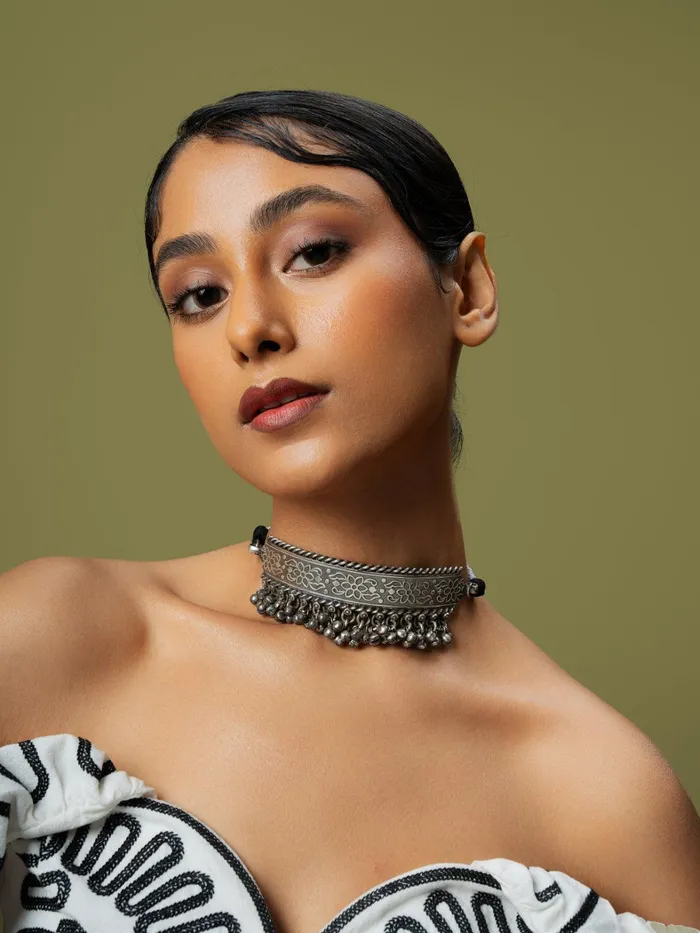 Curio Cottage The Gripping Ghungroo Oxidised Collar Necklace Necklaces