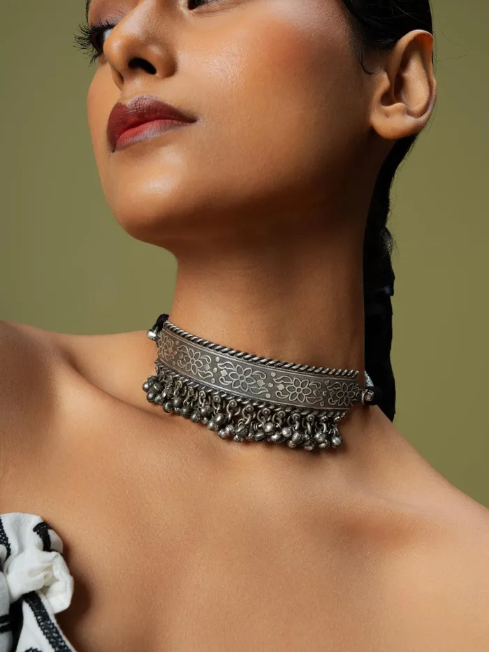Curio Cottage The Gripping Ghungroo Oxidised Collar Necklace Necklaces Curio Cottage The Gripping Ghungroo Oxidised Collar Necklace Necklaces
