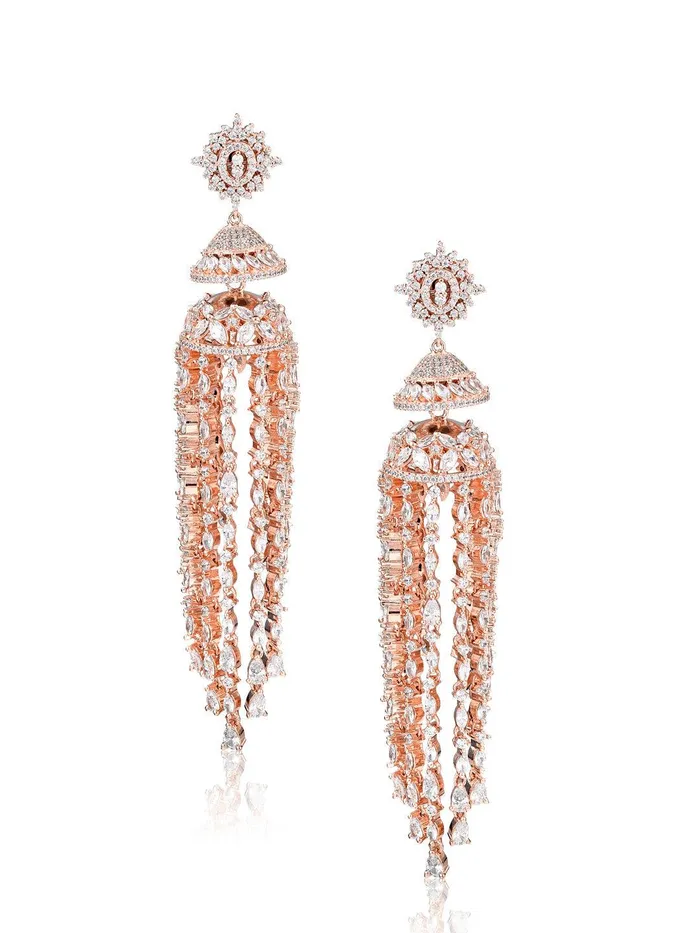 Diamante Rose Gold Shoulder Duster Jhumki Earrings Curio Cottage Earrings Diamante Rose Gold Shoulder Duster Jhumki Earrings Curio Cottage Earrings