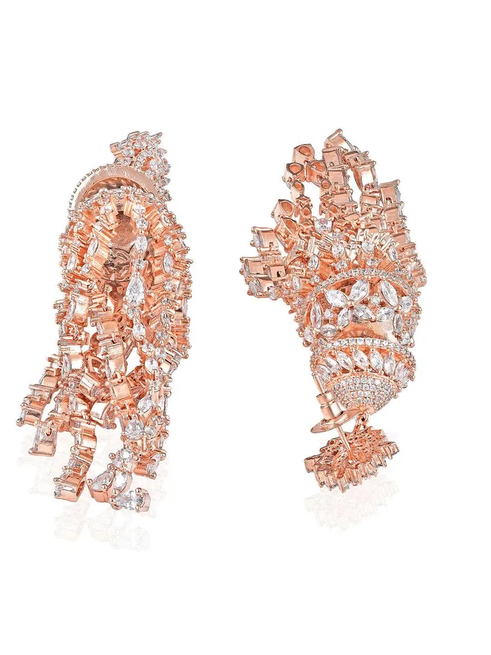 Diamante Rose Gold Shoulder Duster Jhumki Earrings Curio Cottage Earrings Diamante Rose Gold Shoulder Duster Jhumki Earrings Curio Cottage Earrings