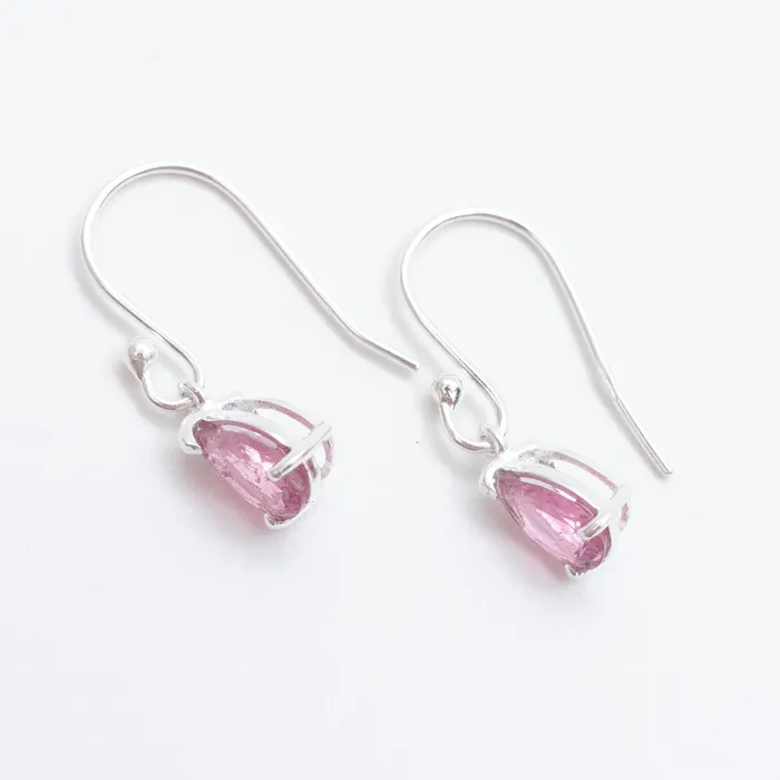 Pink Tourmaline Silver Teardrop Earrings Silver Lotus Earrings