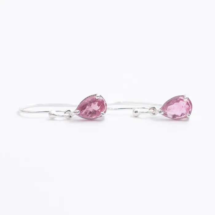 Pink Tourmaline Silver Teardrop Earrings Silver Lotus Earrings