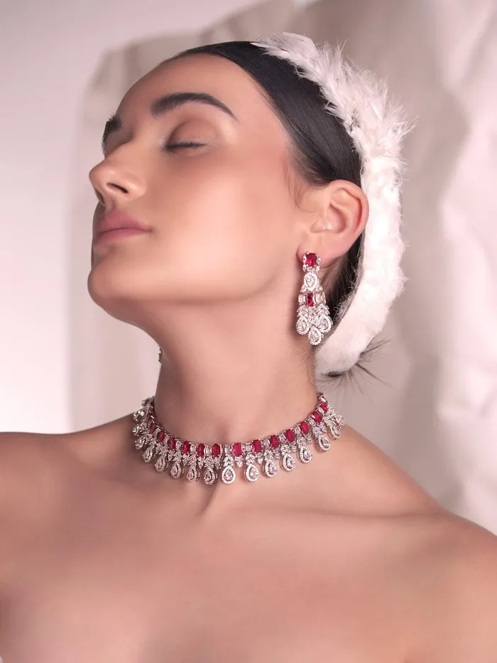 Radiant Ruby Cubic Zirconia Necklace Set Curio Cottage Necklaces