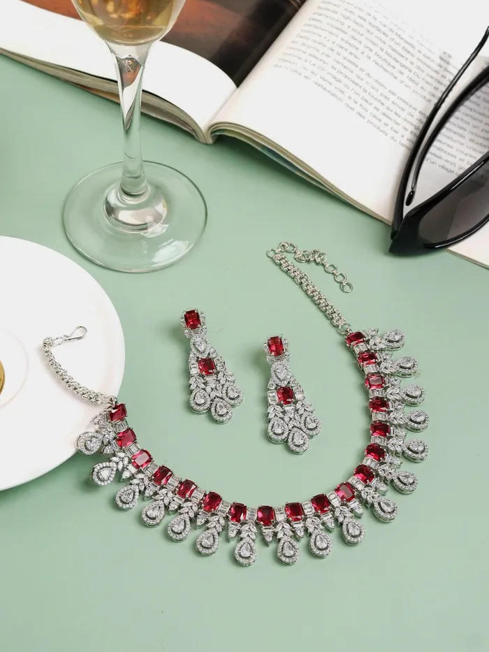 Radiant Ruby Cubic Zirconia Necklace Set Curio Cottage Necklaces Radiant Ruby Cubic Zirconia Necklace Set Curio Cottage Necklaces
