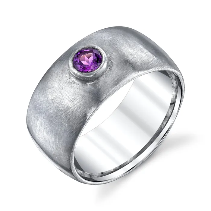Rings Wide Brushed Band Amethyst Ring Four Peaks Mining Co