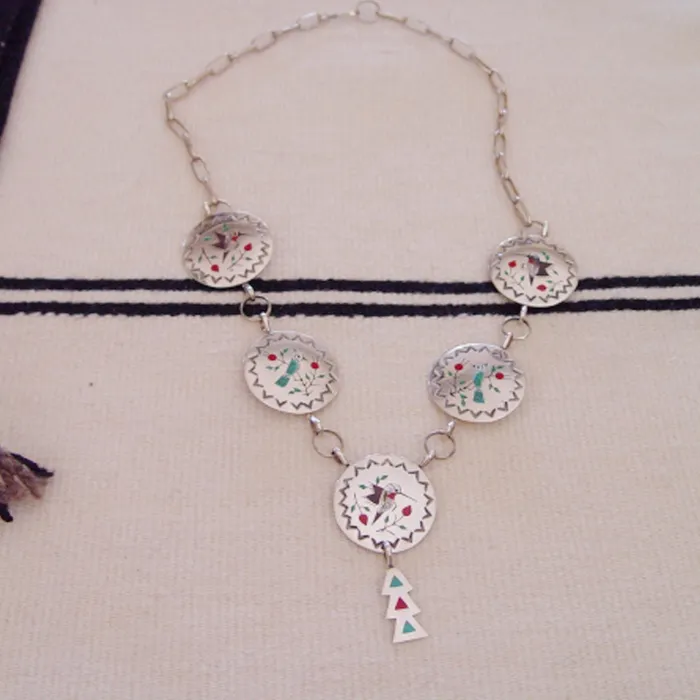 SOLD Native American Jewelry Zuni Hummingbird Blue Jay Inlay Necklace Raymond Boyd NAJN5 JEWELRY Necklaces