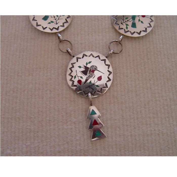 SOLD Native American Jewelry Zuni Hummingbird Blue Jay Inlay Necklace Raymond Boyd NAJN5 JEWELRY Necklaces
