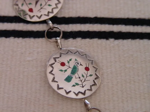 SOLD Native American Jewelry Zuni Hummingbird Blue Jay Inlay Necklace Raymond Boyd NAJN5 JEWELRY Necklaces