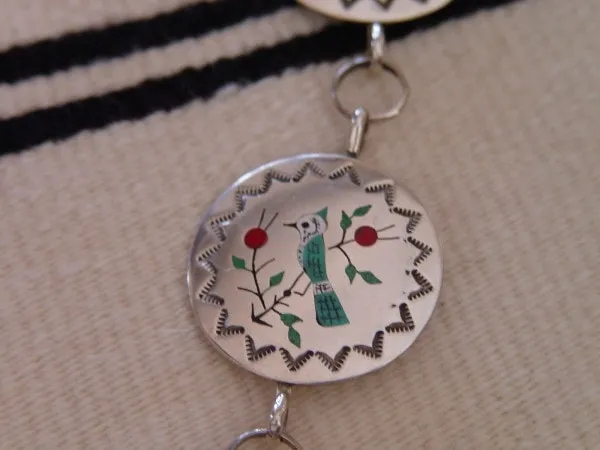SOLD Native American Jewelry Zuni Hummingbird Blue Jay Inlay Necklace Raymond Boyd NAJN5 JEWELRY Necklaces