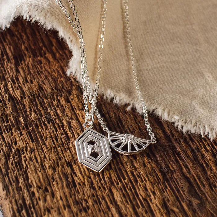 Tashi Necklaces Silver Hexagon Shaped Necklace