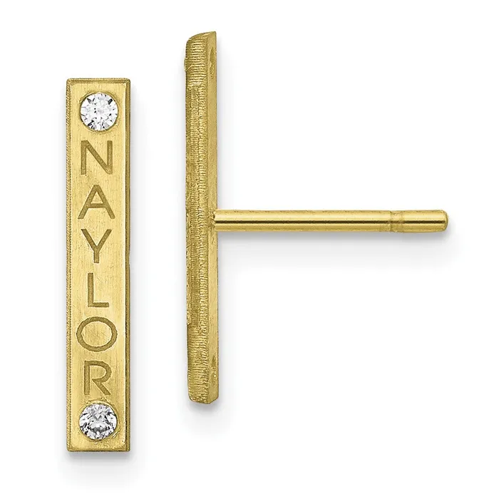 10K Brushed Personalized Bar with Diamond EarringsWBC10XNE136Y WB Choice Jewelry Earrings
