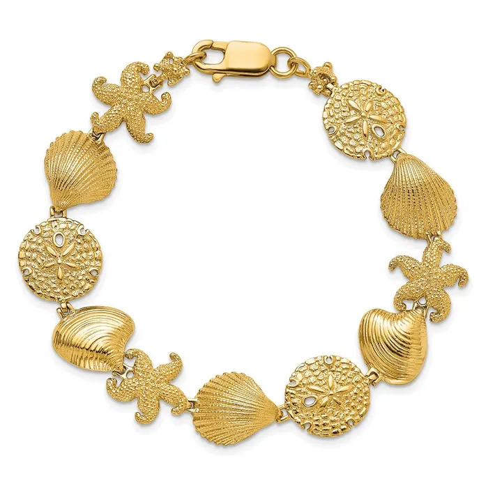 14K Starfish Shell Clam Link BraceletWBCFB170375 WB Choice Jewelry Bracelets 14K Starfish Shell Clam Link BraceletWBCFB170375 WB Choice Jewelry Bracelets