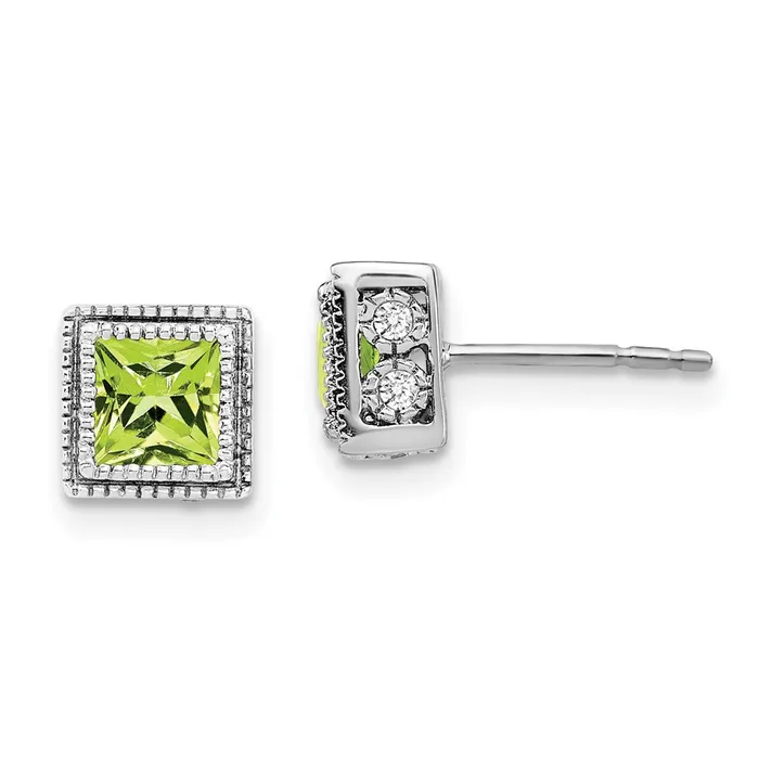 14k White Gold Square Peridot and Diamond EarringsWBCEM7096PE016WA WB Choice Jewelry Earrings 14k White Gold Square Peridot and Diamond EarringsWBCEM7096PE016WA WB Choice Jewelry Earrings