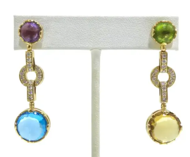 18k Yellow Gold and MultiGemstone Earrings Vintage by Misty Earrings