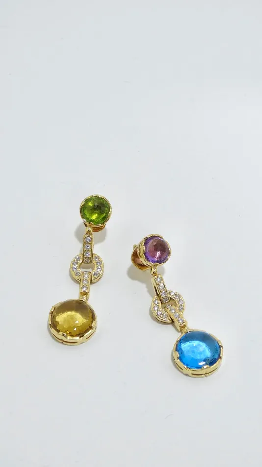 18k Yellow Gold and MultiGemstone Earrings Vintage by Misty Earrings