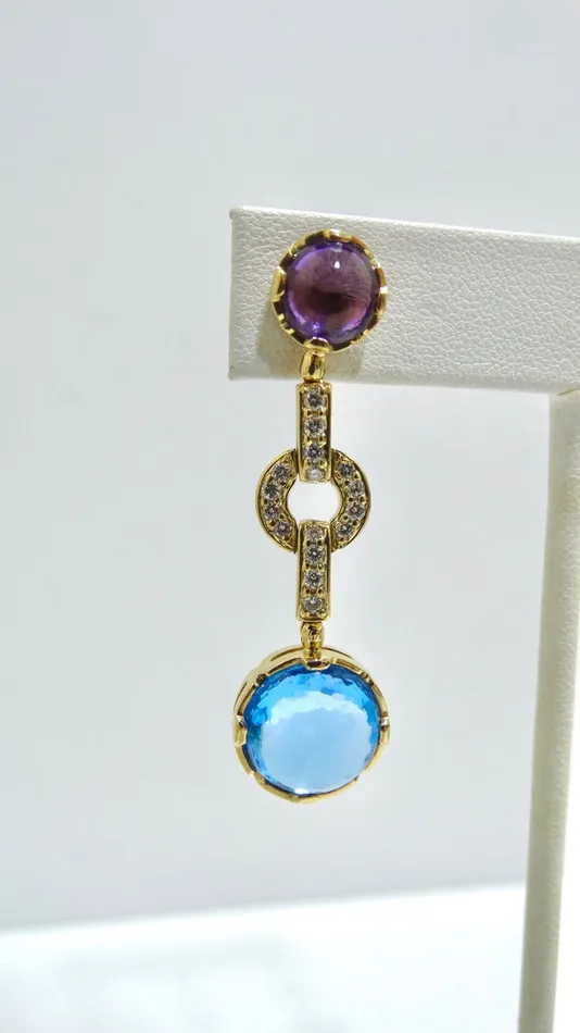 18k Yellow Gold and MultiGemstone Earrings Vintage by Misty Earrings