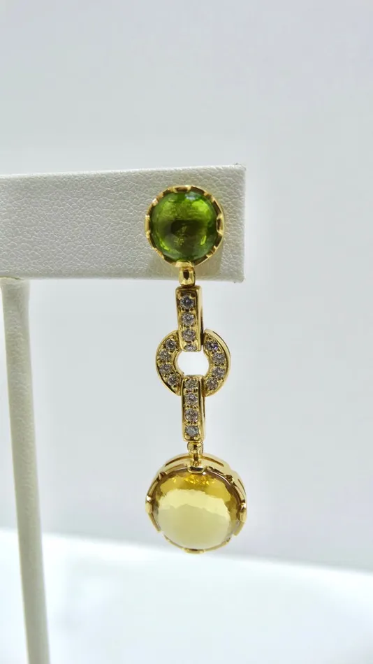18k Yellow Gold and MultiGemstone Earrings Vintage by Misty Earrings