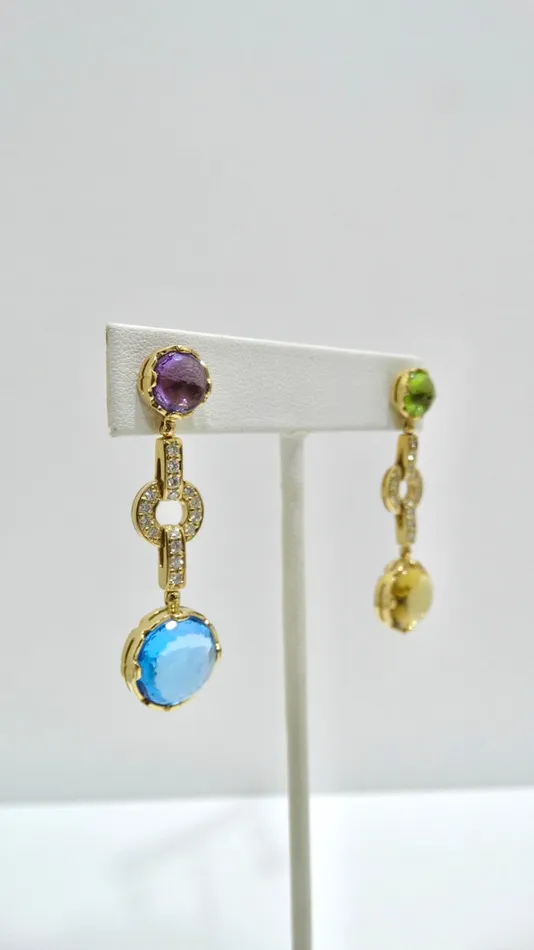 18k Yellow Gold and MultiGemstone Earrings Vintage by Misty Earrings
