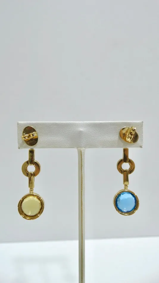 18k Yellow Gold and MultiGemstone Earrings Vintage by Misty Earrings