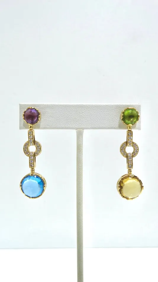 18k Yellow Gold and MultiGemstone Earrings Vintage by Misty Earrings
