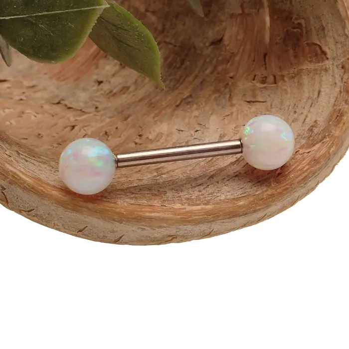 6mm Opalite White fire opals Titanium Nipple Ring 14g 12g Body Clickers Body Jewelry Rings