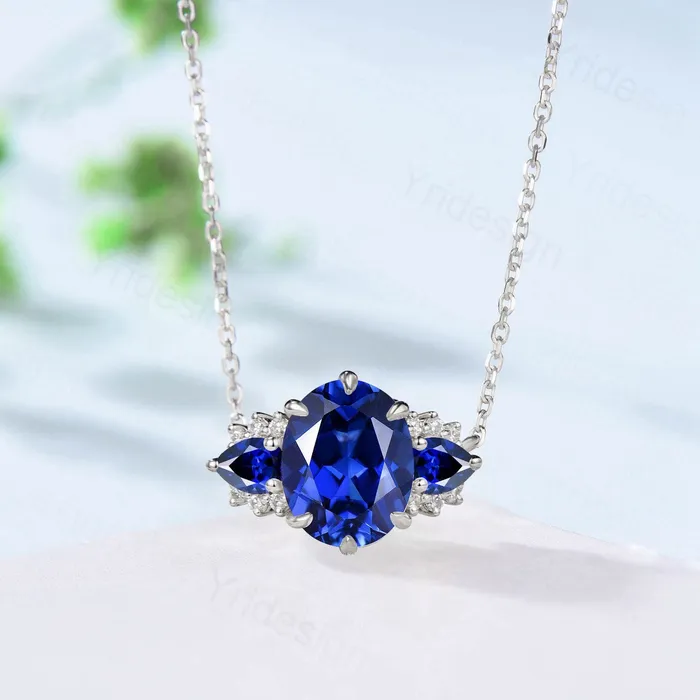 8x10mm Oval Sapphire Pendant Necklace Vintage Unique Pear Blue Sapphire Pendant Necklace Rose Gold Retro Christmas Promise Gift for Women PENFINE Necklaces 8x10mm Oval Sapphire Pendant Necklace Vintage Unique Pear Blue Sapphire Pendant Necklace Rose Gold Retro Christmas Promise Gift for Women PENFINE Necklaces