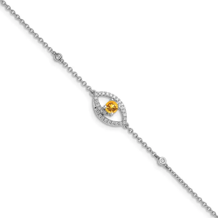 Bracelets WB Choice Jewelry 14k White Gold Polished Diamond and Citrine 7in BraceletWBCBM6896CI020WA Bracelets WB Choice Jewelry 14k White Gold Polished Diamond and Citrine 7in BraceletWBCBM6896CI020WA