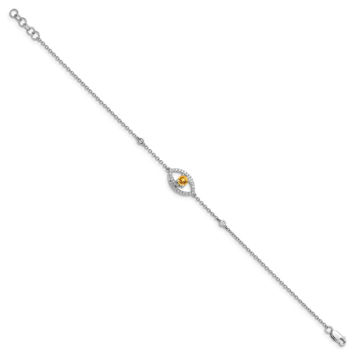 Bracelets WB Choice Jewelry 14k White Gold Polished Diamond and Citrine 7in BraceletWBCBM6896CI020WA Bracelets WB Choice Jewelry 14k White Gold Polished Diamond and Citrine 7in BraceletWBCBM6896CI020WA