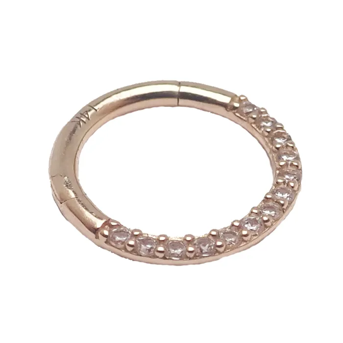 CZ Crystal 14k Gold 16g 8mm Hinged Clicker Body Clickers PreStyled Sets