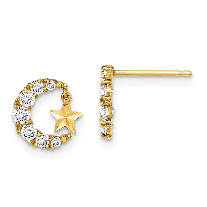 Earrings 14k Madi K CZ Crescent Moon with DC Star Dangle Post EarringsWBCGK1028 WB Choice Jewelry Earrings 14k Madi K CZ Crescent Moon with DC Star Dangle Post EarringsWBCGK1028 WB Choice Jewelry