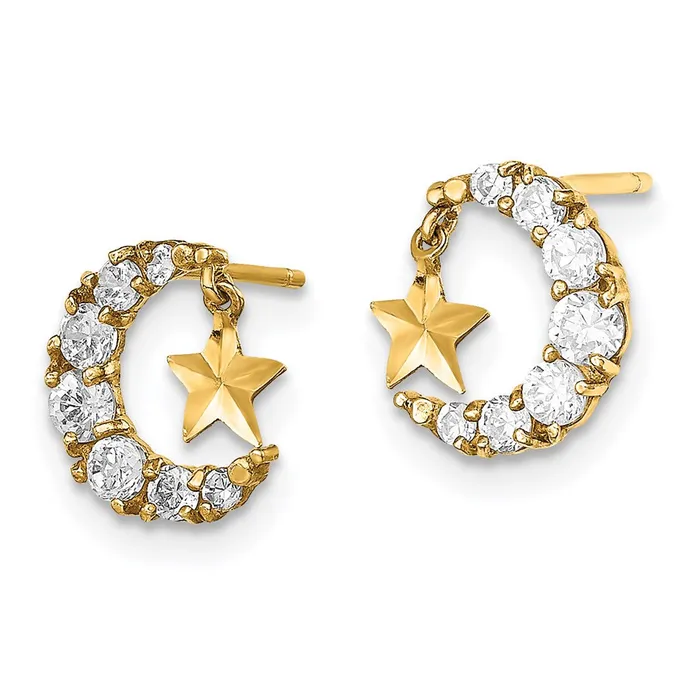 Earrings 14k Madi K CZ Crescent Moon with DC Star Dangle Post EarringsWBCGK1028 WB Choice Jewelry Earrings 14k Madi K CZ Crescent Moon with DC Star Dangle Post EarringsWBCGK1028 WB Choice Jewelry