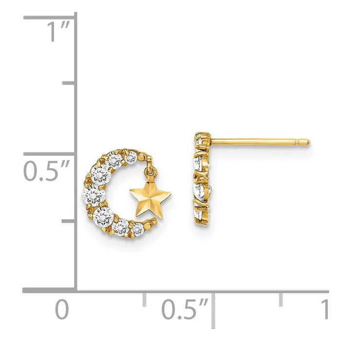 Earrings 14k Madi K CZ Crescent Moon with DC Star Dangle Post EarringsWBCGK1028 WB Choice Jewelry Earrings 14k Madi K CZ Crescent Moon with DC Star Dangle Post EarringsWBCGK1028 WB Choice Jewelry