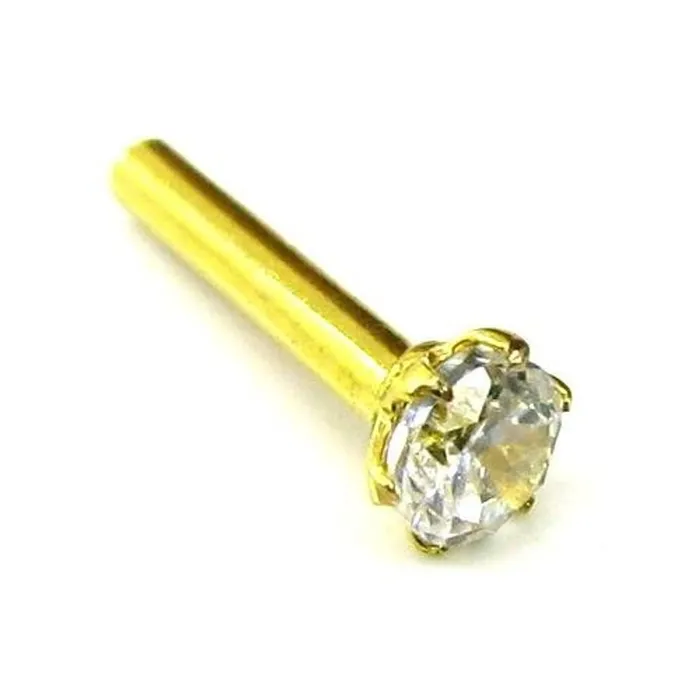 Earrings Karizma Jewels Indian Style Single Stone CZ Studded Body Piercing Jewelry Nose Stud Pin Solid Real 14k Yellow Gold