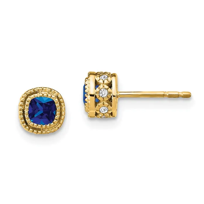 Earrings WB Choice Jewelry 14k Cushion Sapphire and Diamond EarringsWBCEM7092SA010YA Earrings WB Choice Jewelry 14k Cushion Sapphire and Diamond EarringsWBCEM7092SA010YA