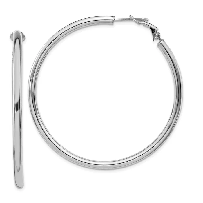 Earrings WB Choice Jewelry 14k White Gold 3x45mm Polished Round Omega Back Hoop EarringsWBCPRE924W Earrings WB Choice Jewelry 14k White Gold 3x45mm Polished Round Omega Back Hoop EarringsWBCPRE924W