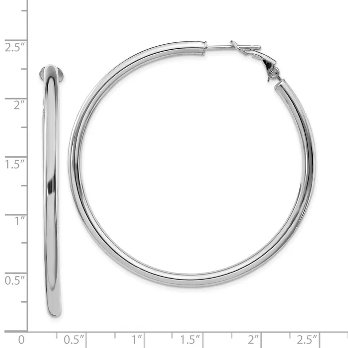 Earrings WB Choice Jewelry 14k White Gold 3x45mm Polished Round Omega Back Hoop EarringsWBCPRE924W Earrings WB Choice Jewelry 14k White Gold 3x45mm Polished Round Omega Back Hoop EarringsWBCPRE924W