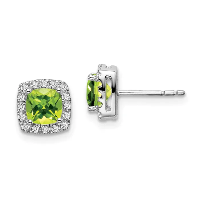 Earrings WB Choice Jewelry 14k White Gold Cushion Peridot and Diamond Halo EarringsWBCEM7084PE019WA Earrings WB Choice Jewelry 14k White Gold Cushion Peridot and Diamond Halo EarringsWBCEM7084PE019WA