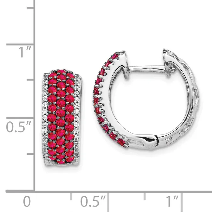 Earrings WB Choice Jewelry 14k White Gold Diamond and Ruby Hinged Hoop EarringsWBCEM5602RU025WA Earrings WB Choice Jewelry 14k White Gold Diamond and Ruby Hinged Hoop EarringsWBCEM5602RU025WA