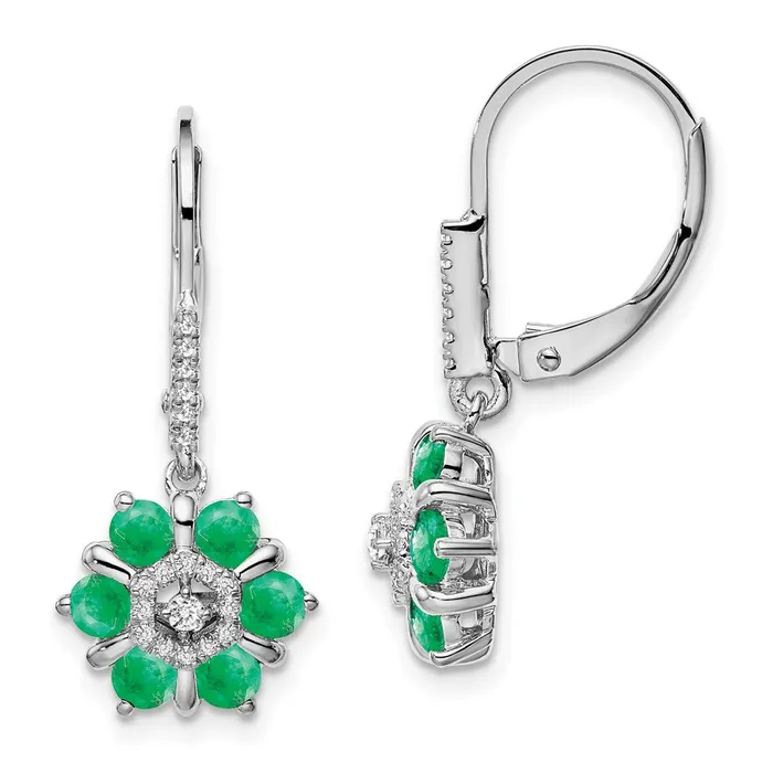 Earrings WB Choice Jewelry 14k White Gold Emerald and Diamond Leverback EarringsWBCEM7192EM014WA