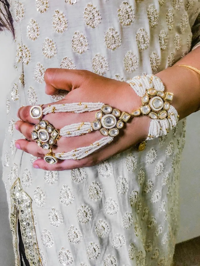 Faye Kundan Pearl Hand Harness PRERTO ECOMMERCE PRIVATE LIMITED Earrings