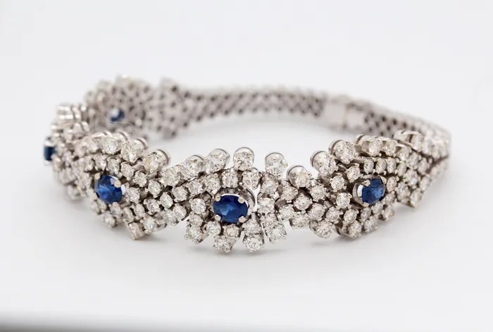 FULLERS PURCHASE FROM PUBLIC Bracelets Estate 18KW 150 Cttw Sapphire and 800 Ctw Diamond Bracelet FULLERS PURCHASE FROM PUBLIC Bracelets Estate 18KW 150 Cttw Sapphire and 800 Ctw Diamond Bracelet