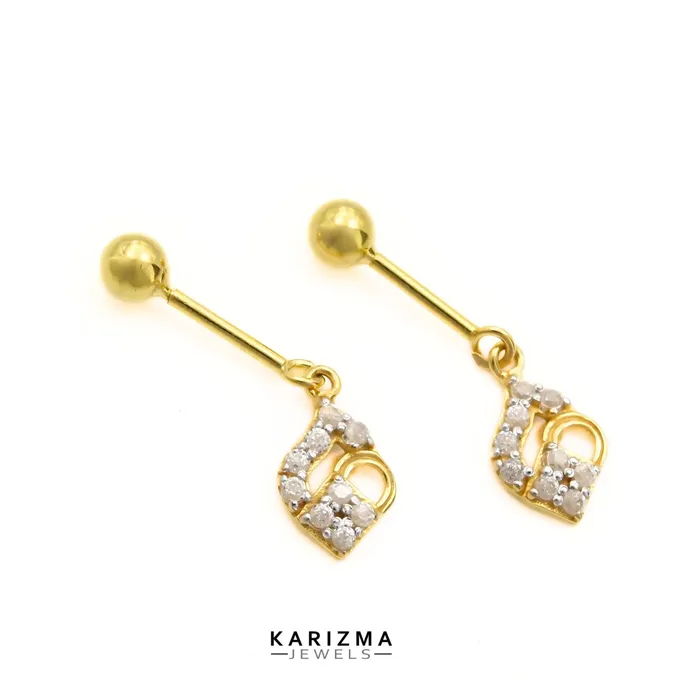 Karizma Jewels Earrings 18k Real Gold Bugadi Drops Danglers CZ Earring for Women and Girls