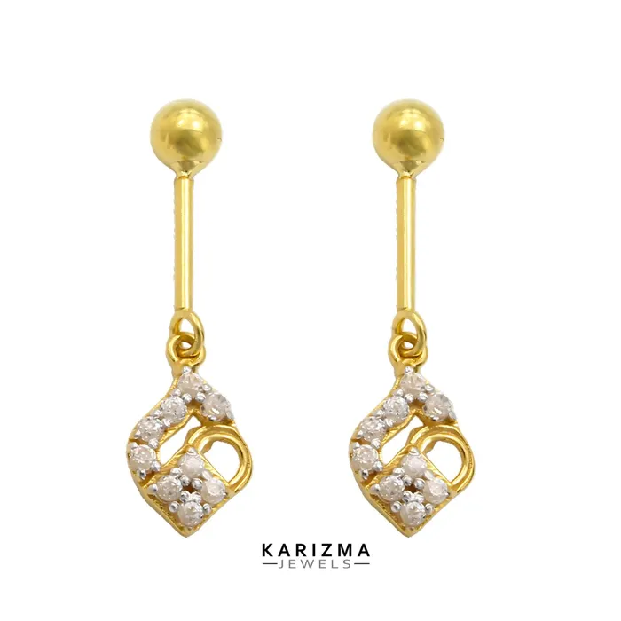 Karizma Jewels Earrings 18k Real Gold Bugadi Drops Danglers CZ Earring for Women and Girls