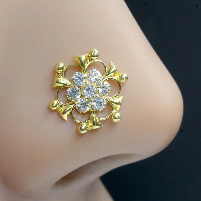 Karizma Jewels Earrings Traditional Real Sterling Silver White CZ Women Nose Stud Push Pin